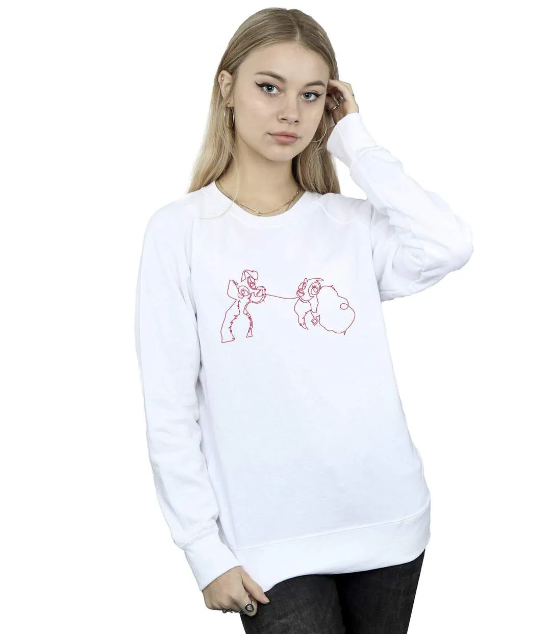 Disney - Sweat LADY AND THE TRAMP SPAGHETTI OUTLINE - Femme (Blanc) - UTBI12810-2