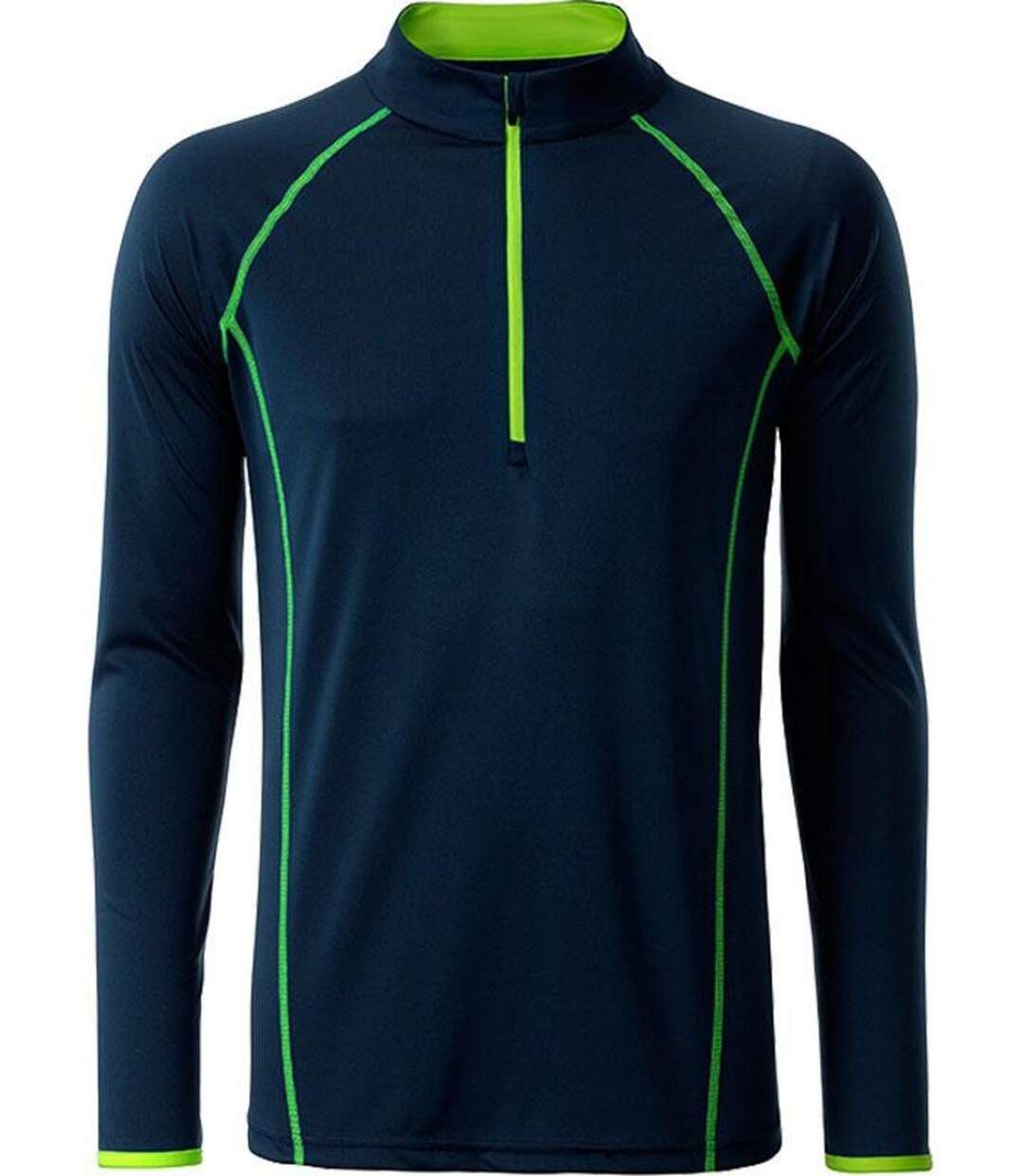 Maillot running respirant manches longues - Homme - JN498 - bleu marine et jaune vif