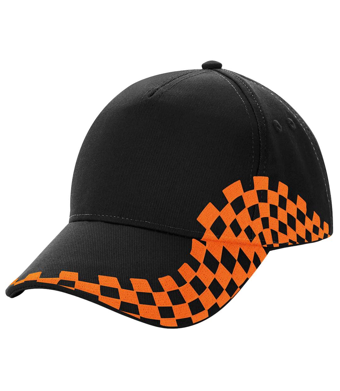 Unisex grand prix baseball cap black/orange Beechfield-1