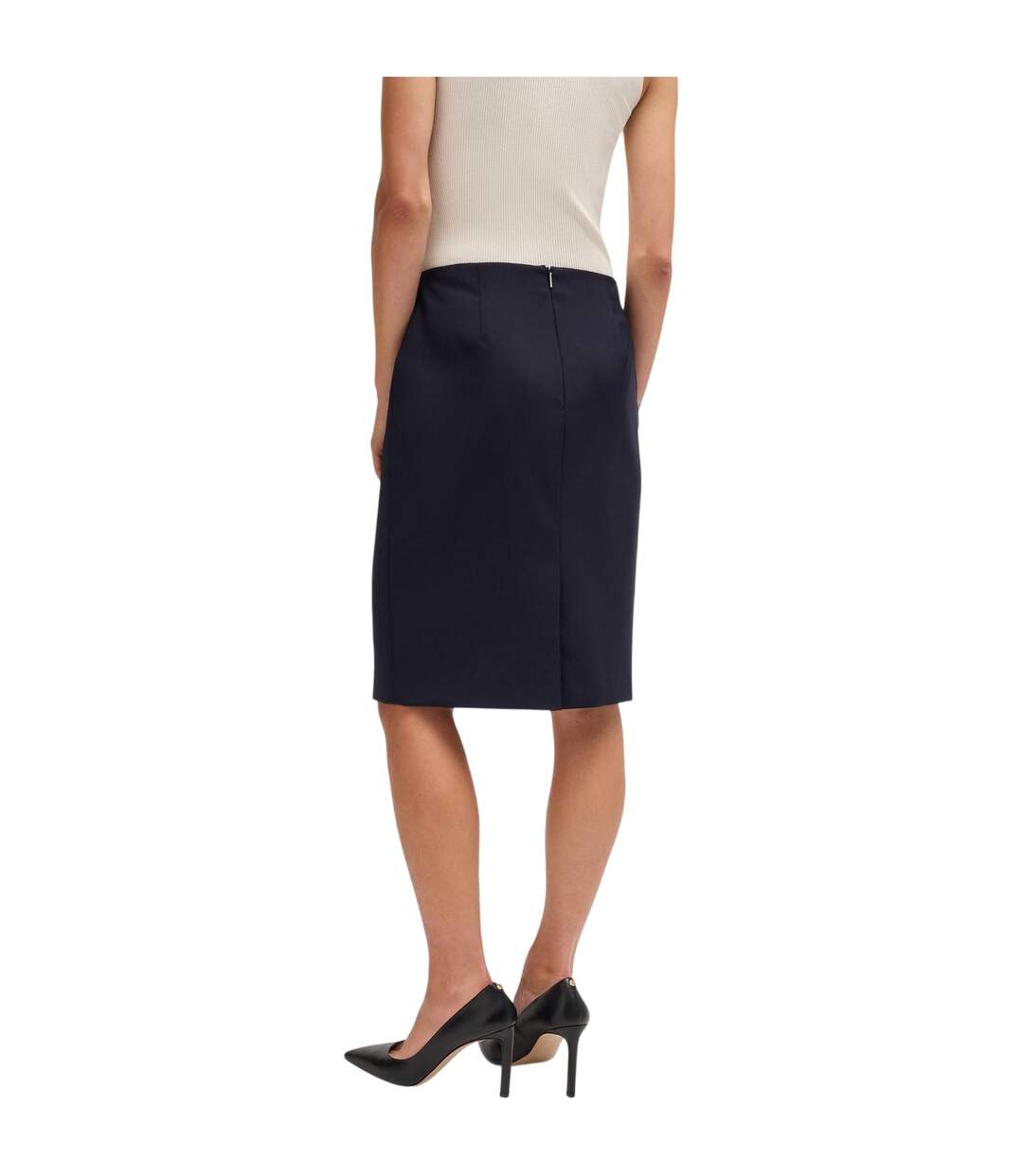 Womens/ladies Vileah Virgin Wool Pencil Skirt Dark Blue Boss-3