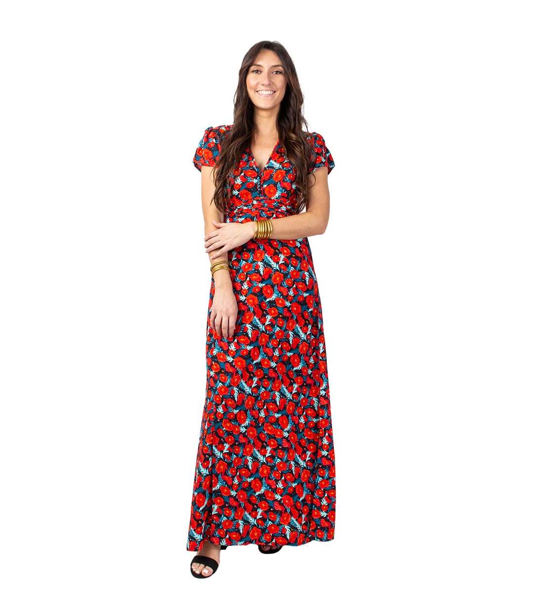 Robe longue fluide MARBELLA imprimé fleuri rouge Coton Du Monde