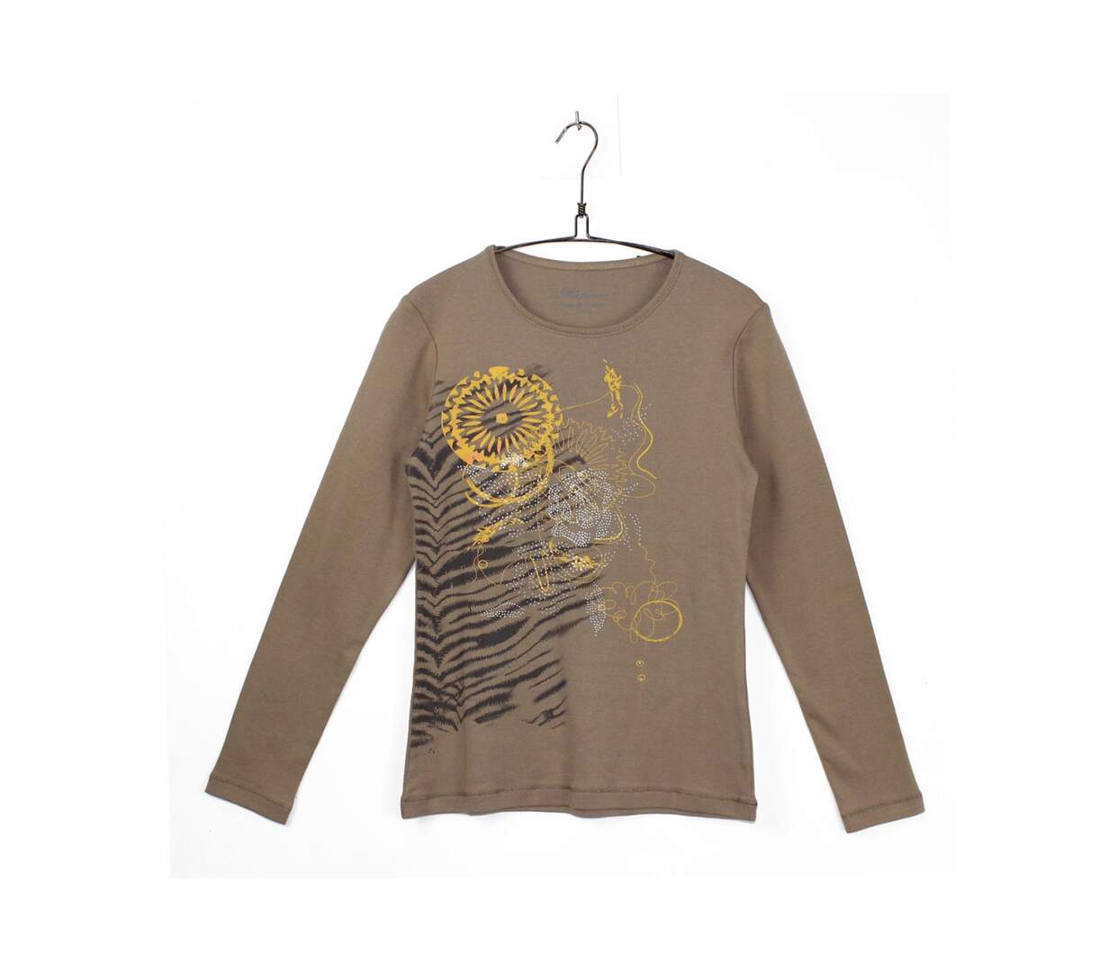 MAYFLOWER CERGY1B - Tee-shirt manches longues beige avec sérigraphie zébrée ethnique-3