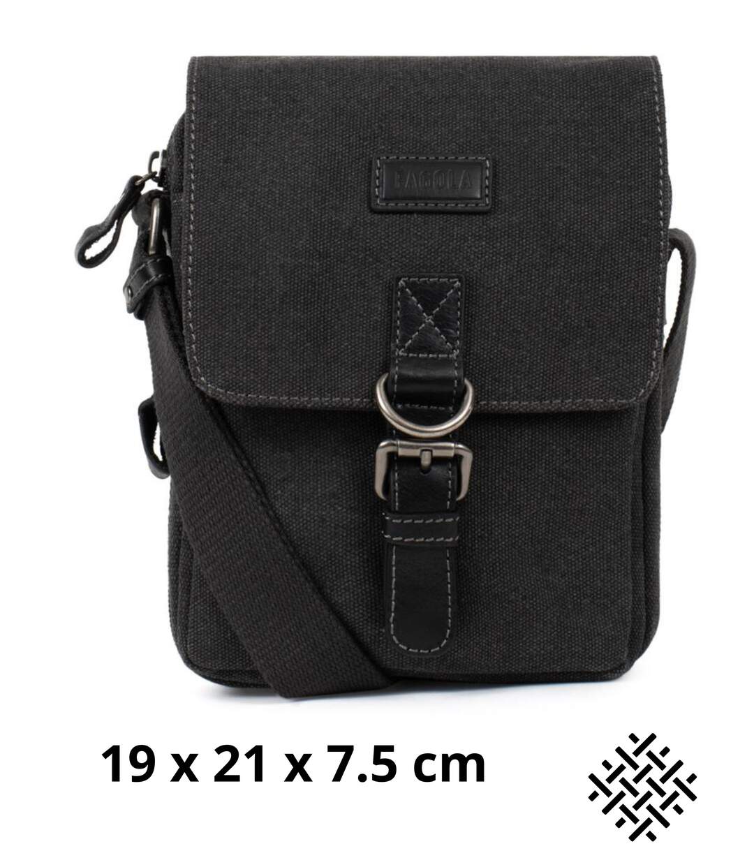 Sacoche bandoulière homme en toile et cuir noir - multi-poches - poignée et bandoulière réglable-1