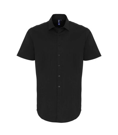 Premier Mens Poplin Stretch Short-Sleeved Shirt (Black)