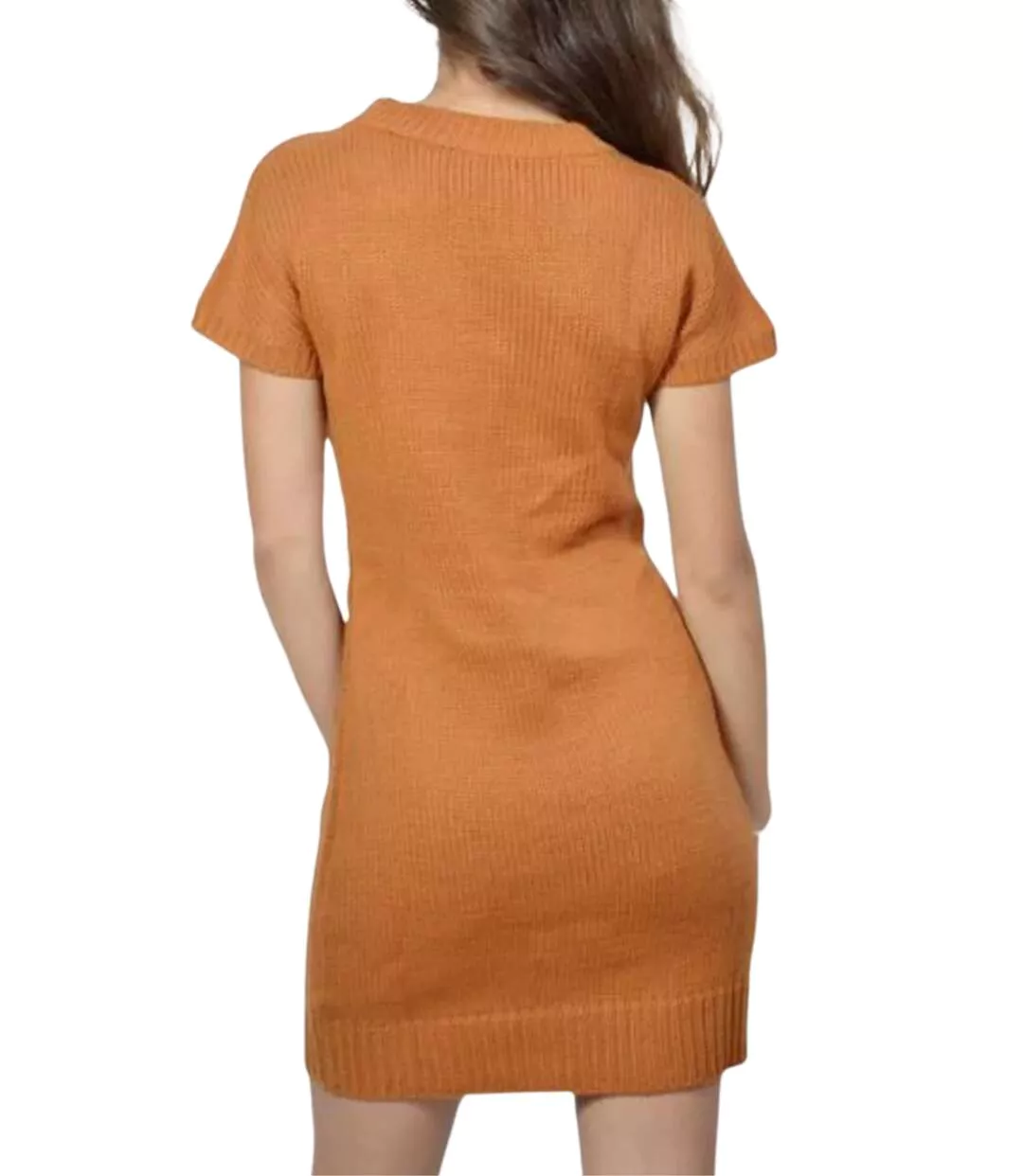 Robe  en tricot orange à  manches courtes, parfaite pour un look décontracté et chic-2