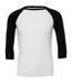 Unisex adult 3/4 sleeve baseball t-shirt white/black Canvas