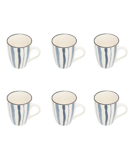 Lot de 6 Mugs en Porcelaine Umami Rayure 31cl Bleu