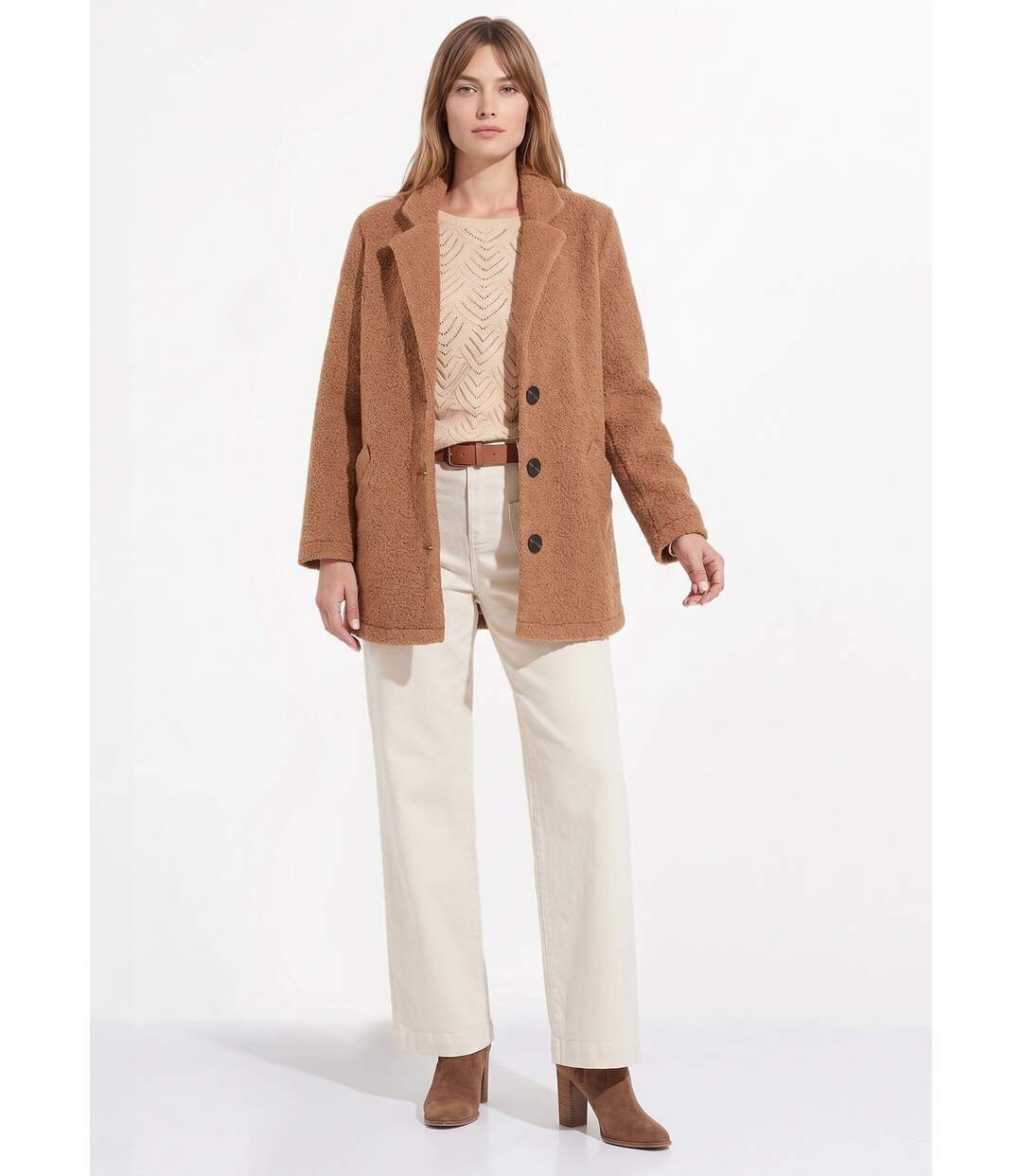 Manteau tissu bouclette mi-long boutonné-3