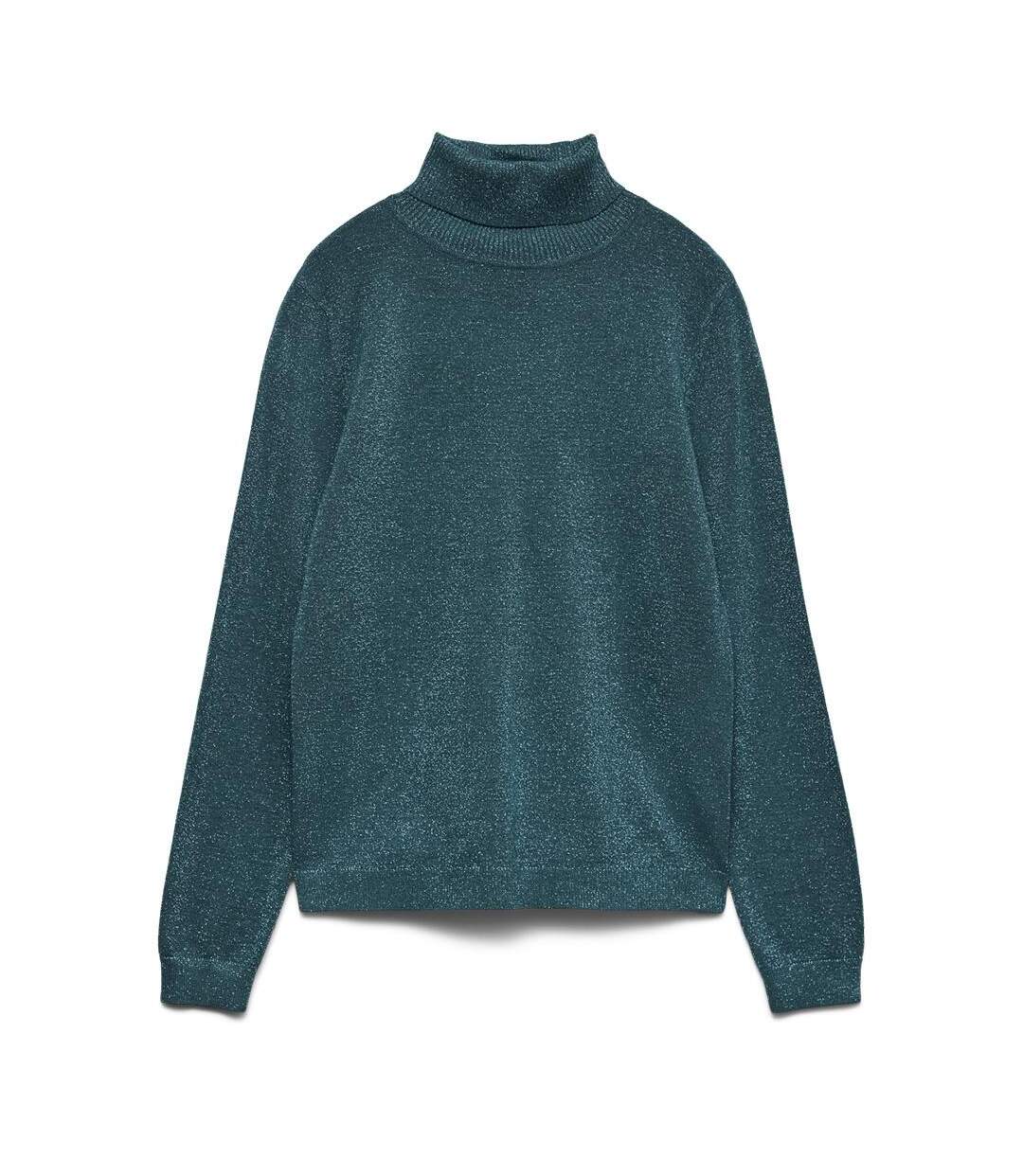 Pull col roulé bleu canard paillette femme vero moda happyglitter-1