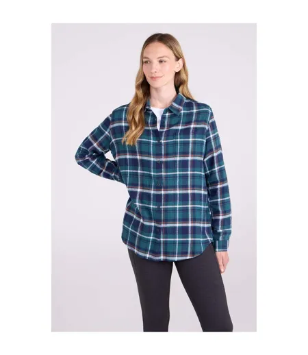 Womens/ladies Balsam Brushed Flannel Longline Shirt Teal Mountain Warehouse