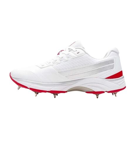 Mens Velocity Leather Spikes Cricket Shoes White Red Gray-Nicolls