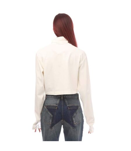 Womens/ladies Ctnmb Cropped Roll Neck T-shirt White Black Heron Preston