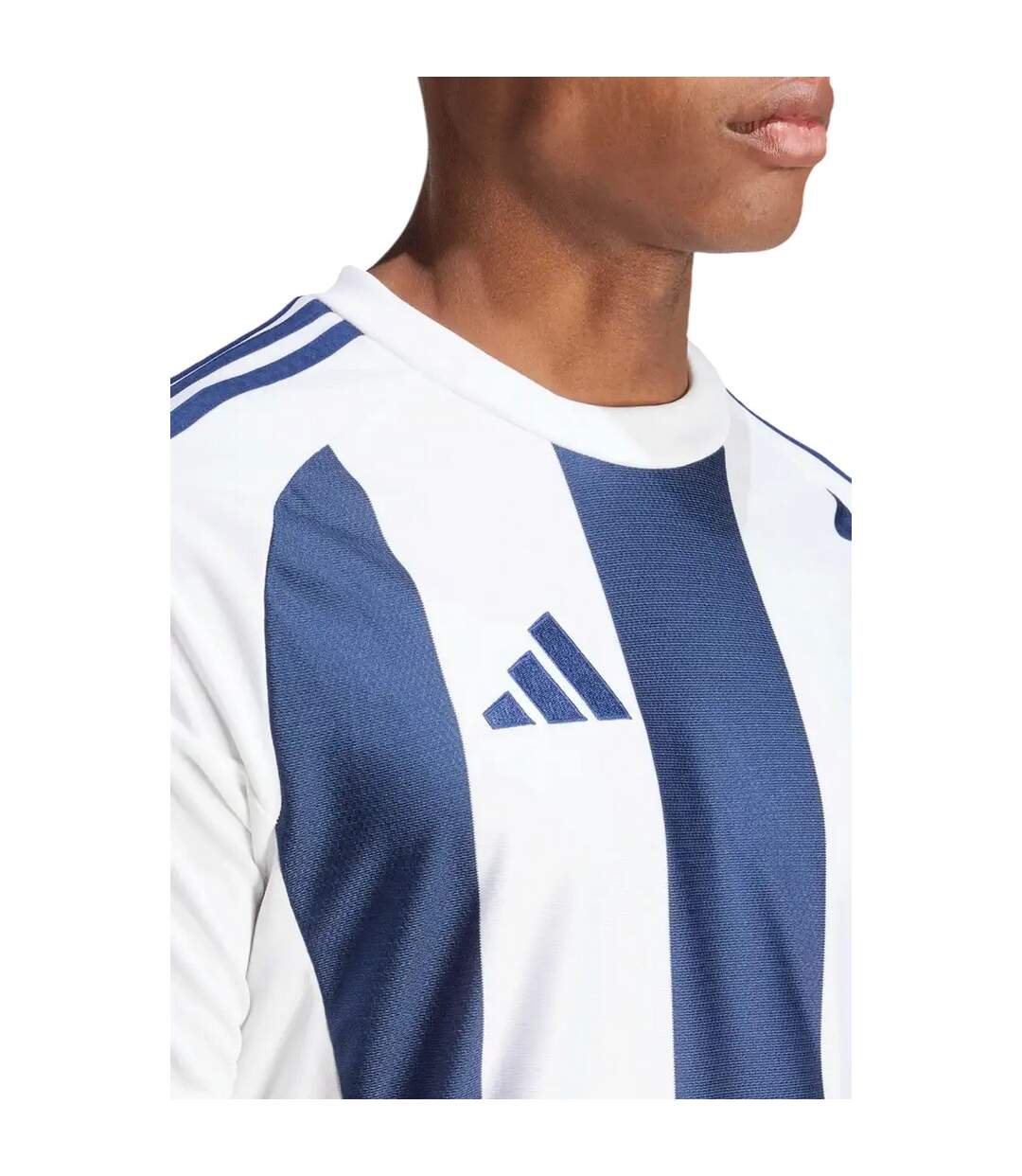 Maillot De Foot Style À Rayures Homme Blanc Bleu Marine Adidas-4