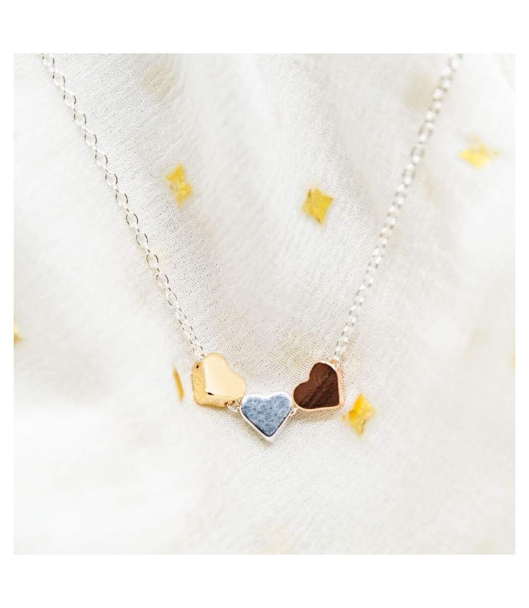 Stainless Steel Tricolour Small Three Heart Love Pendant Necklace-2