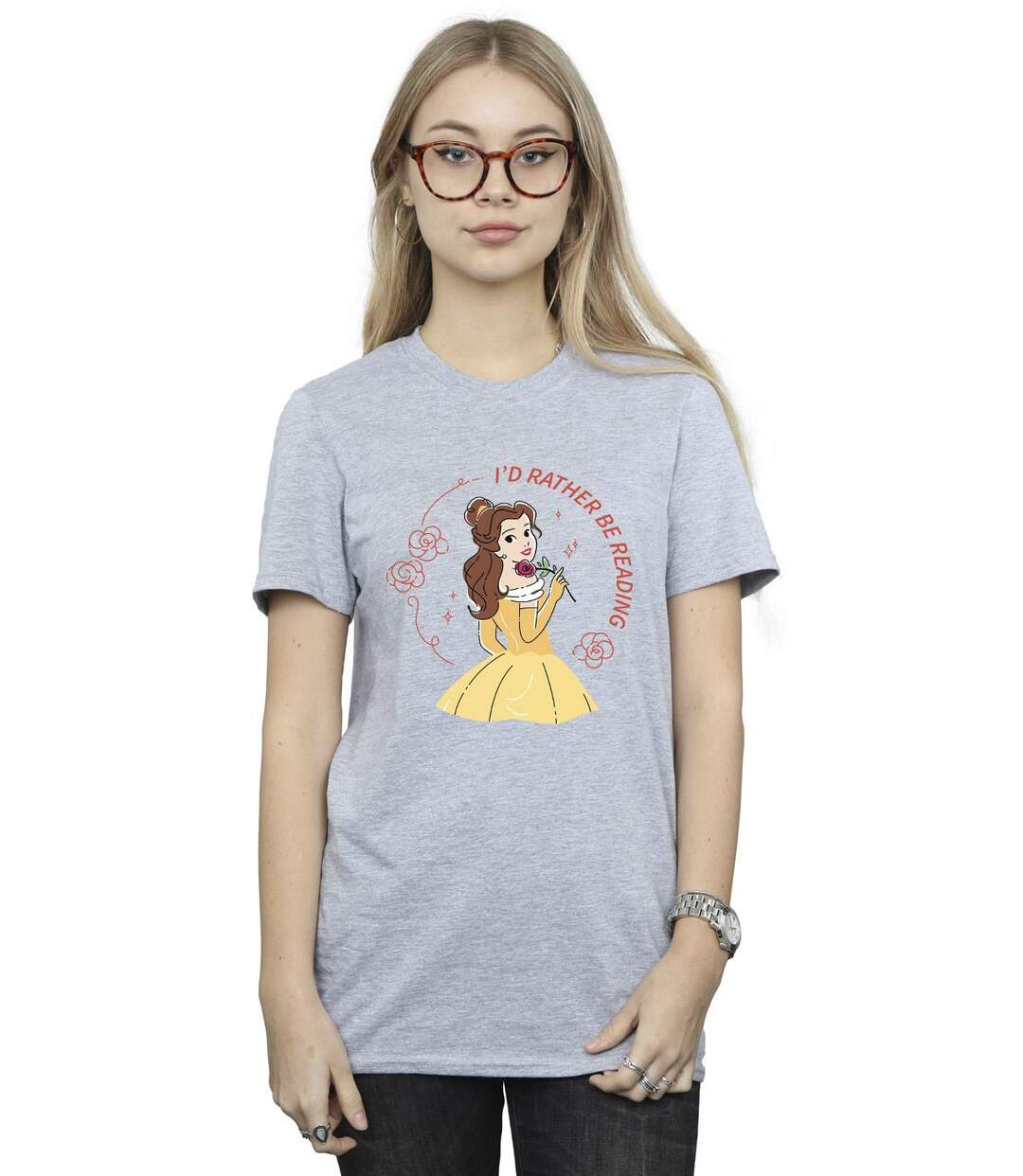 Disney - T-shirt BEAUTY AND THE BEAST I'D RATHER BE READING - Femme (Gris chiné) - UTBI14324-2