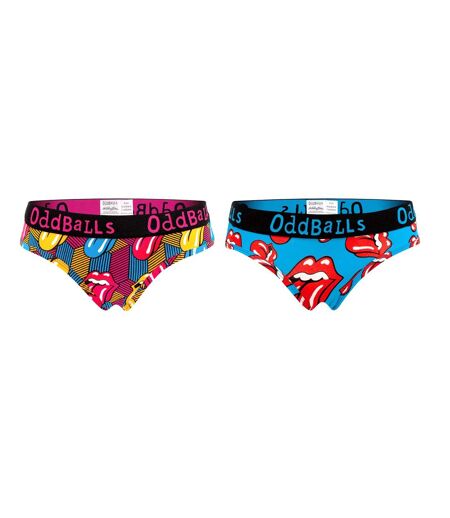 OddBalls Womens/Ladies The Rolling Stones Logo Briefs (Pack Of 2) (Multicolored) - UTOB121