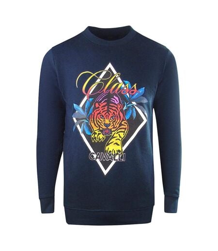 Sweat Motif/style Losange Et Tigre Adulte Bleu Marine Cavalli Class