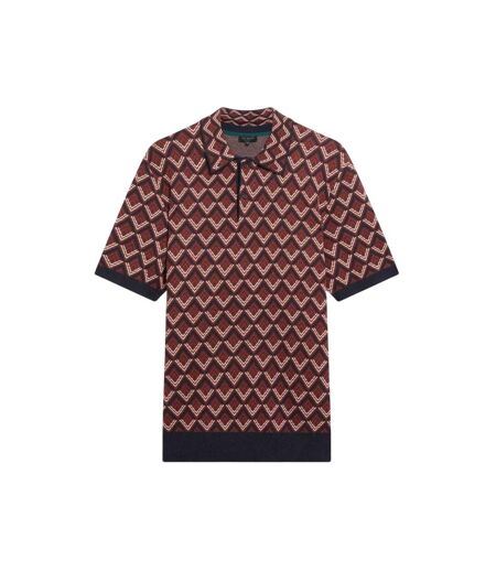 Mens Geometric Jacquard Short-sleeved Polo Shirt Maroon Ted Baker