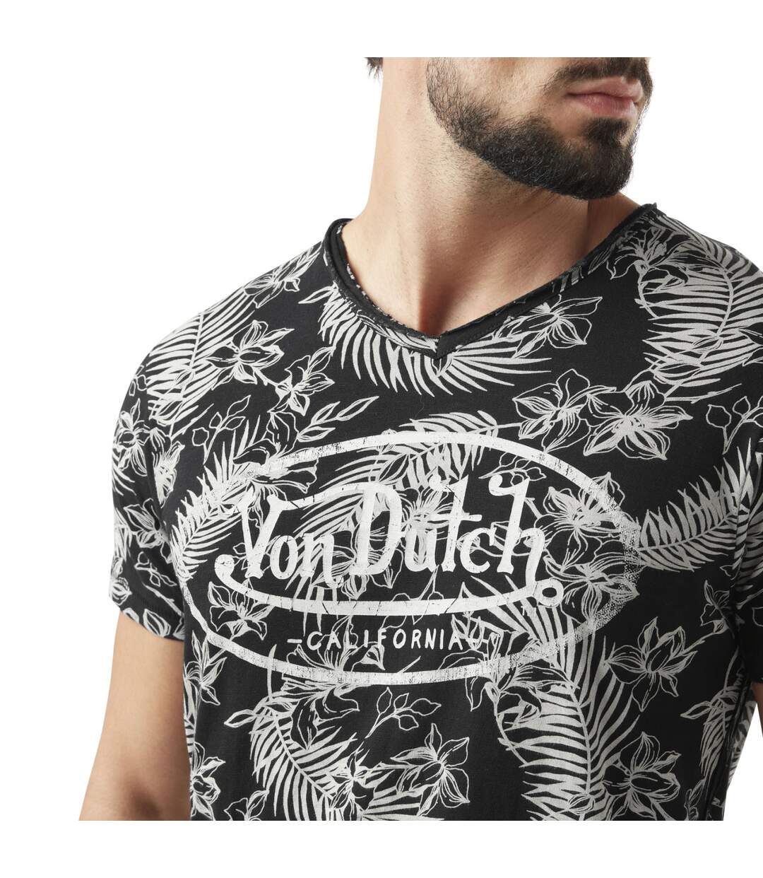 T-shirt homme col v avec traitement en coton Ron Vondutch