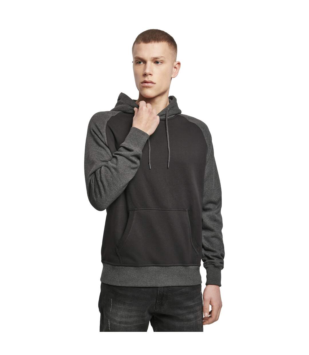 Sweat À Capuche Homme Noir Charbon Chiné Build Your Brand-1