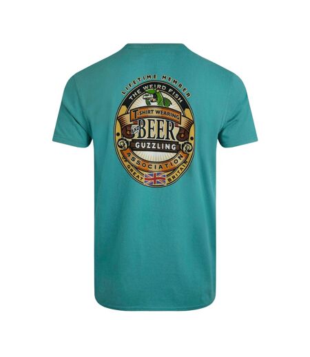 Mens beer guzzling back print t-shirt viridis Weird Fish