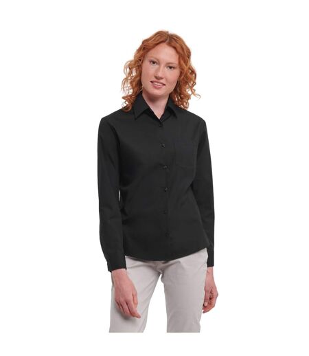 Womens/ladies cotton poplin easy-care long-sleeved formal shirt black Russell Collection