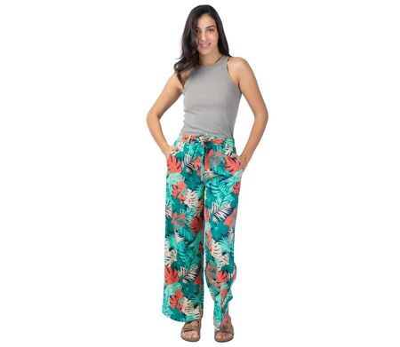 Pantalon fluide jambes larges MELODY imprimé tropical Coton Du Monde