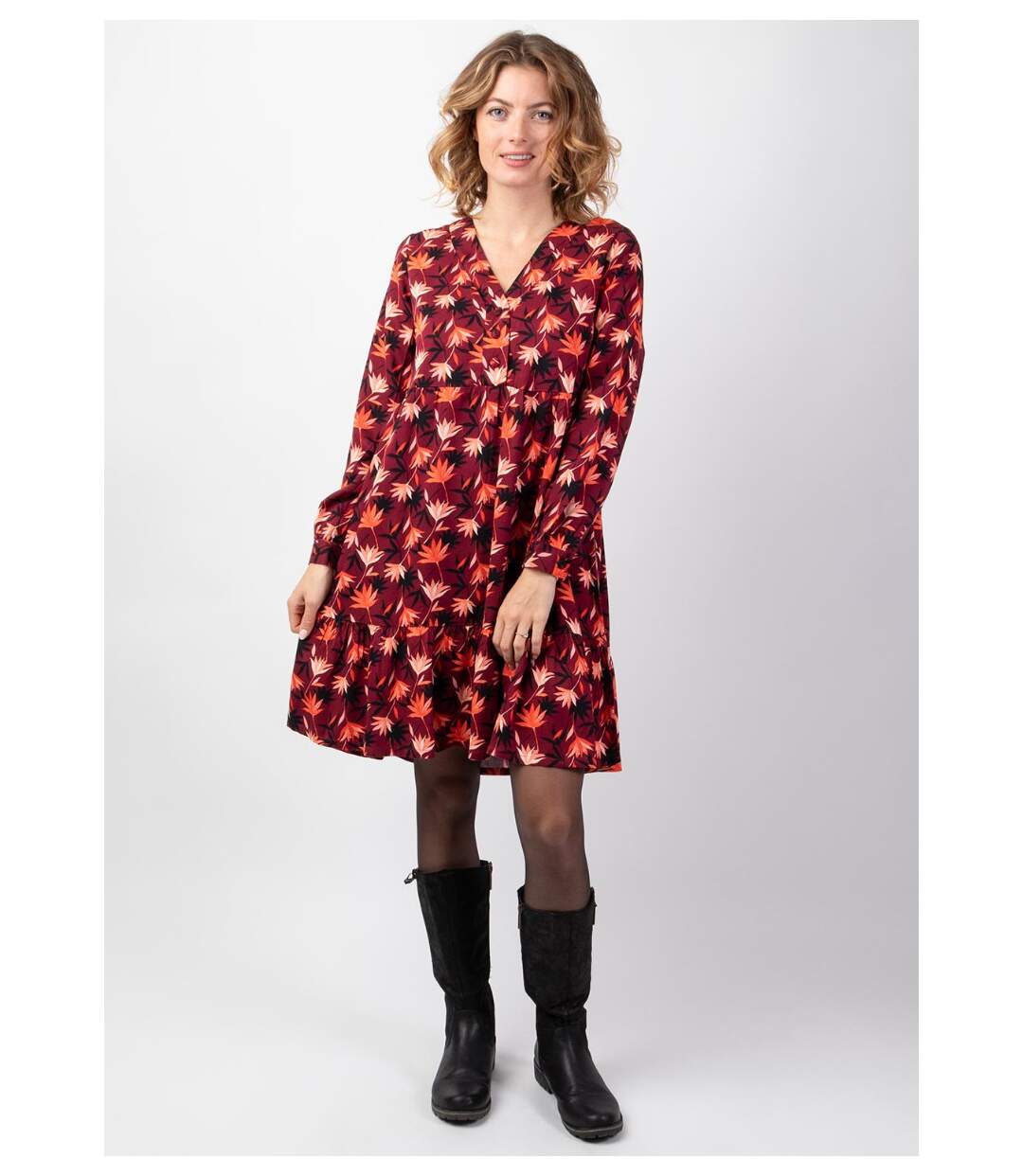 Robe courte manches longues en viscose épais FLORA coupe ample Coton Du Monde