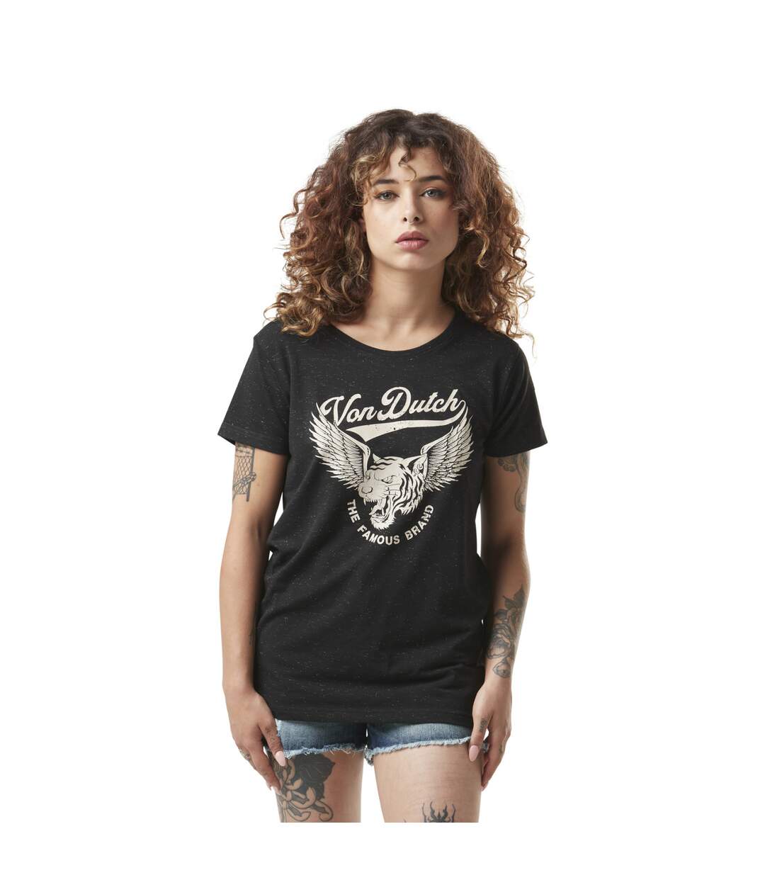 T-shirt femme col rond print devant Famous Vondutch