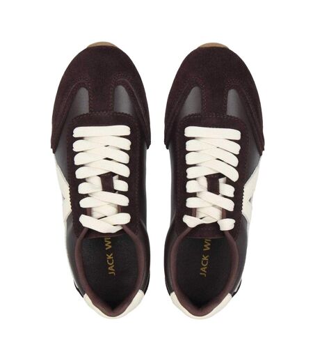 Womens/ladies Starbury Retro Leather Flat Trainers Brown White Jack Wills
