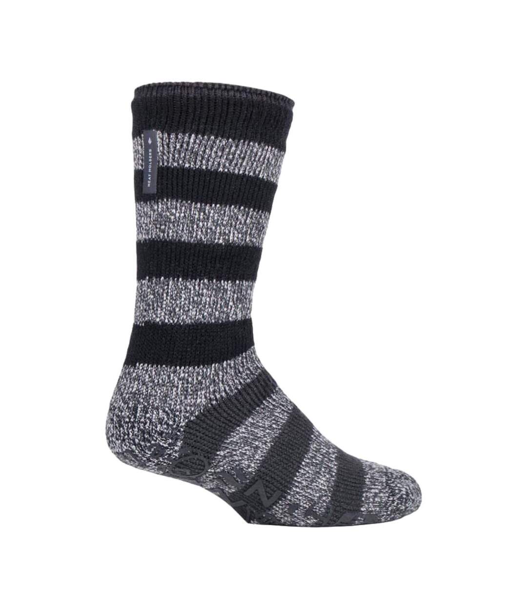 Mens Fleece Lined Non Slip Thick Striped Slipper Socks-1