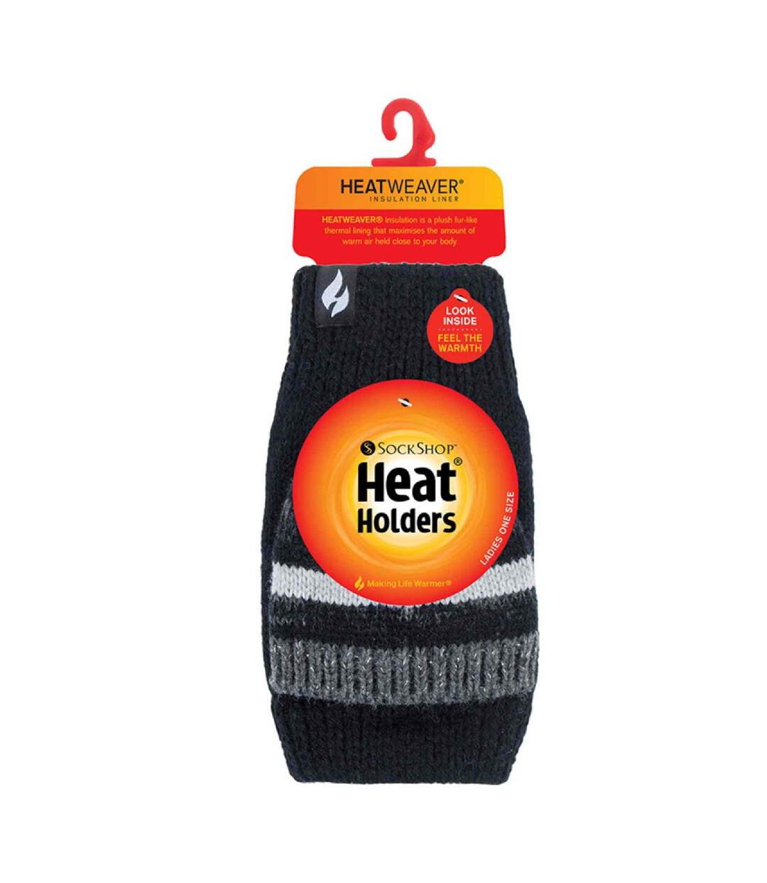 Ladies Striped Fleece Lined Thermal Knitted Converter Mitten Gloves-2