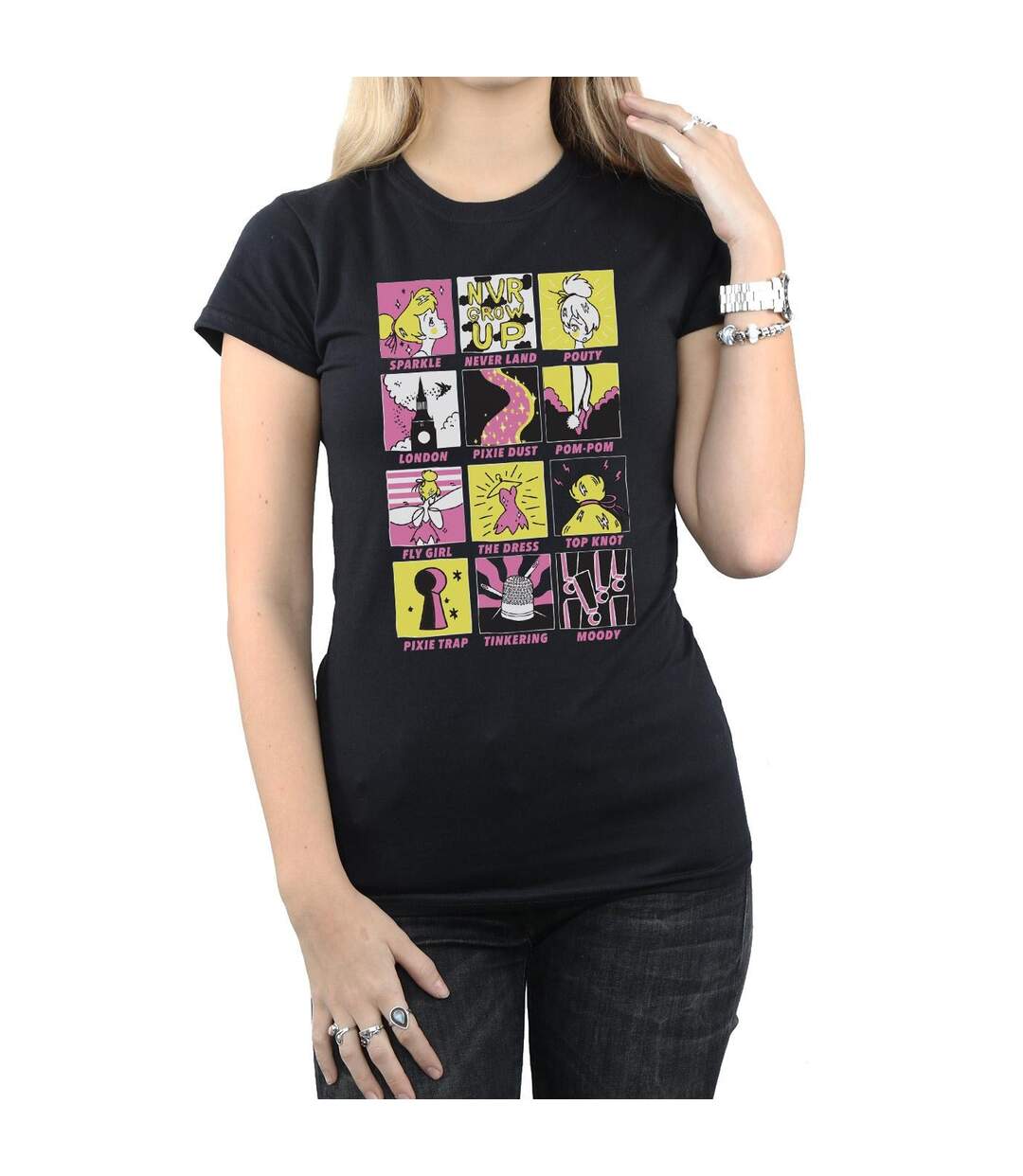 Disney T-shirt en coton à carreaux Fée Clochette Femme/Femme (Noir) - UTBI43860-3