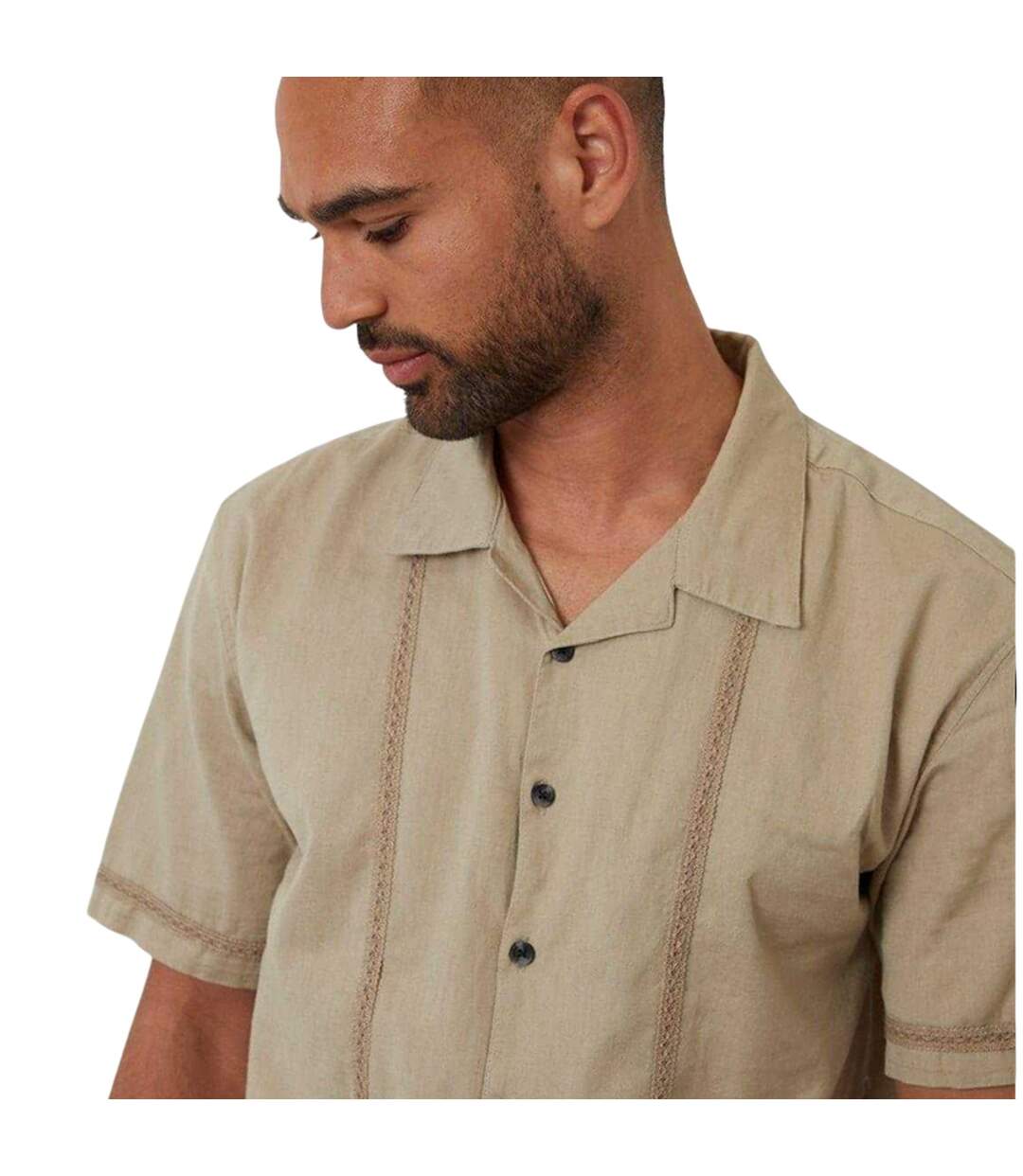 Mens Embroidered Collared Short-sleeved Bowling Shirt Stone Threadbare-4