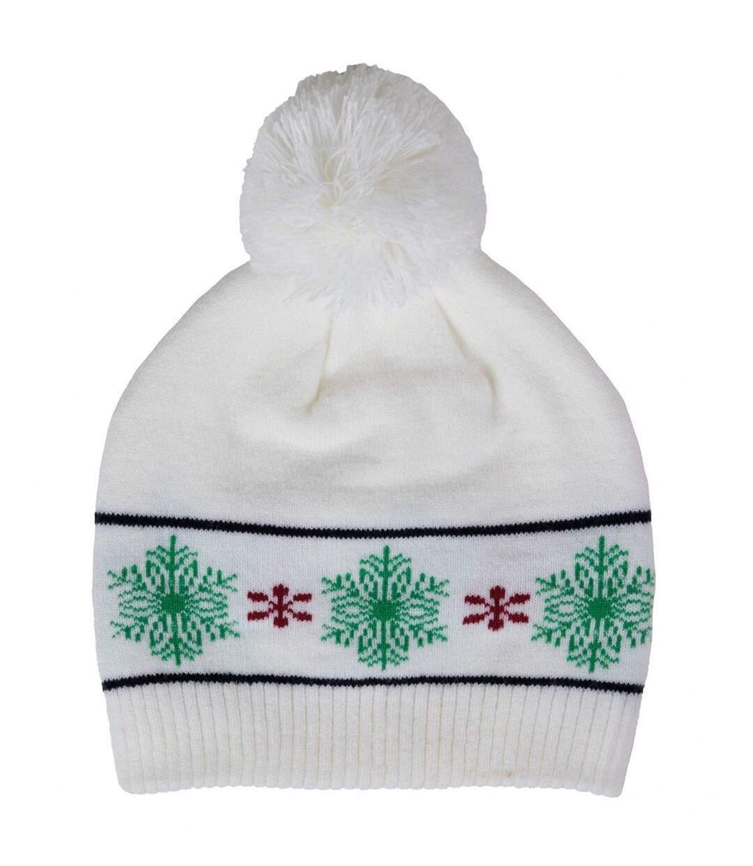 Bonnet à pompon aux motifs de Noël - Adulte - KP558 - blanc cassé-1