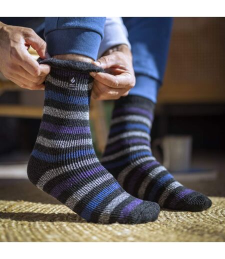 Mens Thermal Patterned Brushed Socks with Stripes for Winter