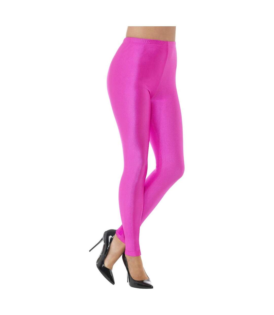 Womens/ladies 80s disco spandex leggings neon pink Smiffys-1