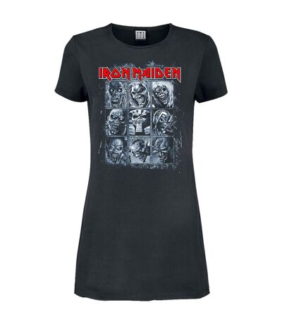 Womens/ladies 9 eddies iron maiden t-shirt dress charcoal Amplified