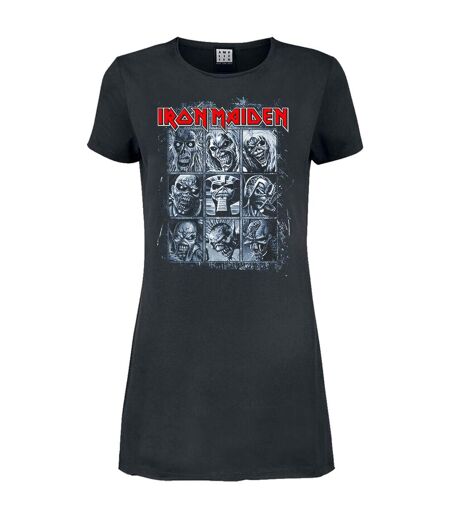 Womens/ladies 9 eddies iron maiden t-shirt dress charcoal Amplified