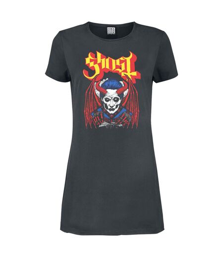 Womens/ladies Demoniac Ghost T-shirt Dress Charcoal Amplified
