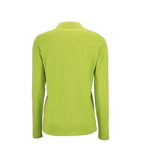 Womens/ladies Perfect Pique Long-sleeved Polo Shirt Apple Green SOLS