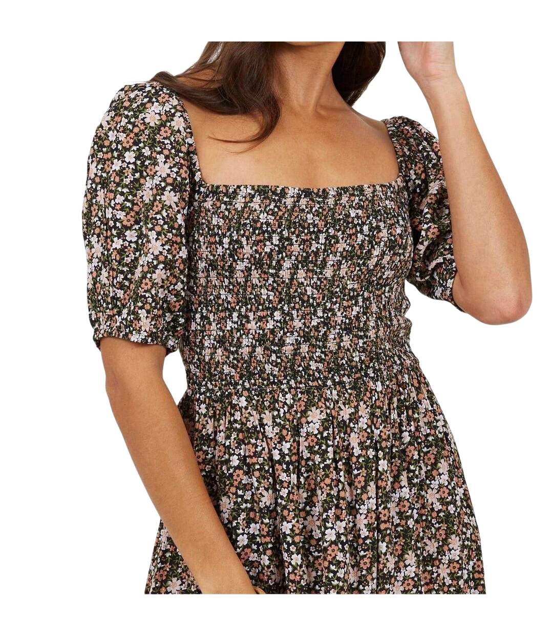 Womens/ladies Floral Square Neck Puff Sleeve Mini Dress Pink Multicoloured Brave Soul-4