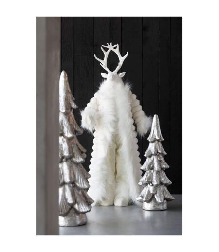 Statue Cerf Debout Manteau 76cm Blanc