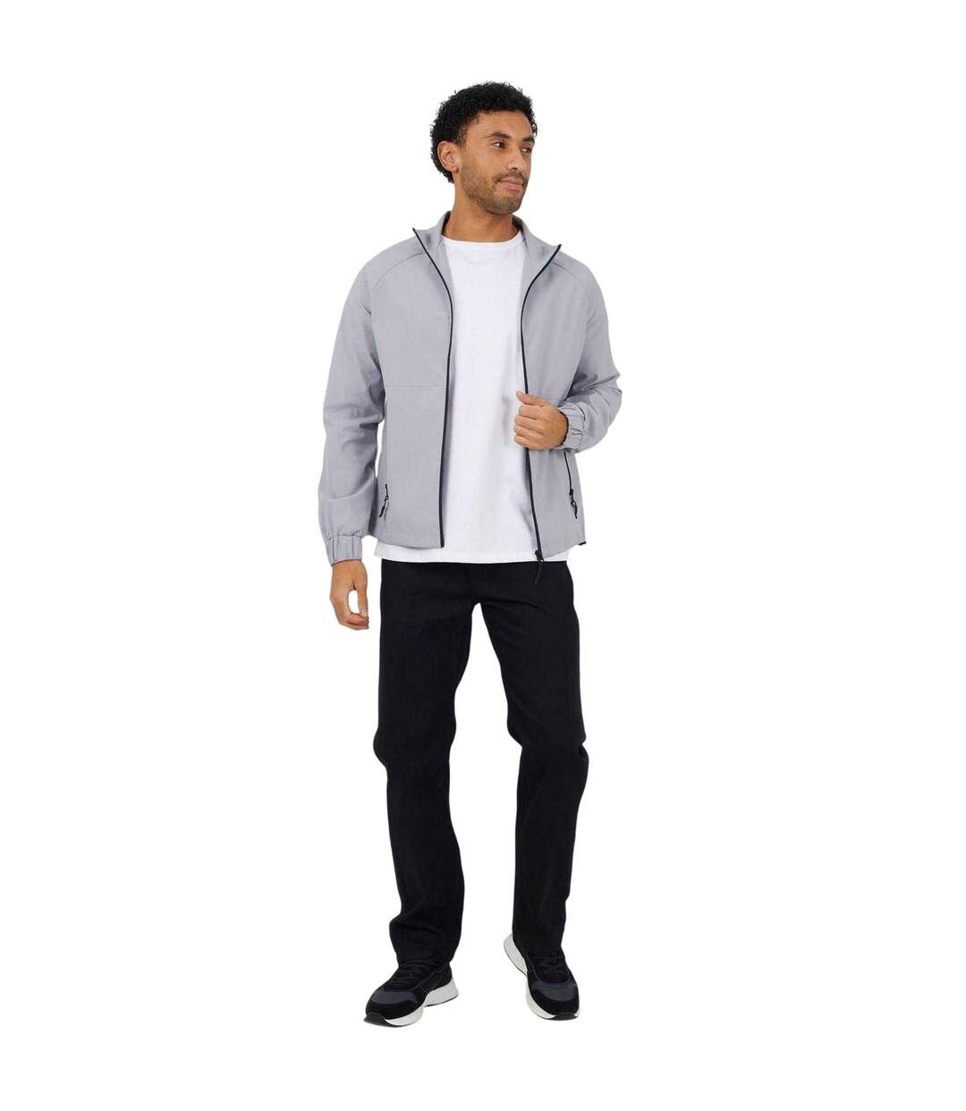 Mens Lightweight Funnel Neck Bomber Jacket Grey Brave Soul-3