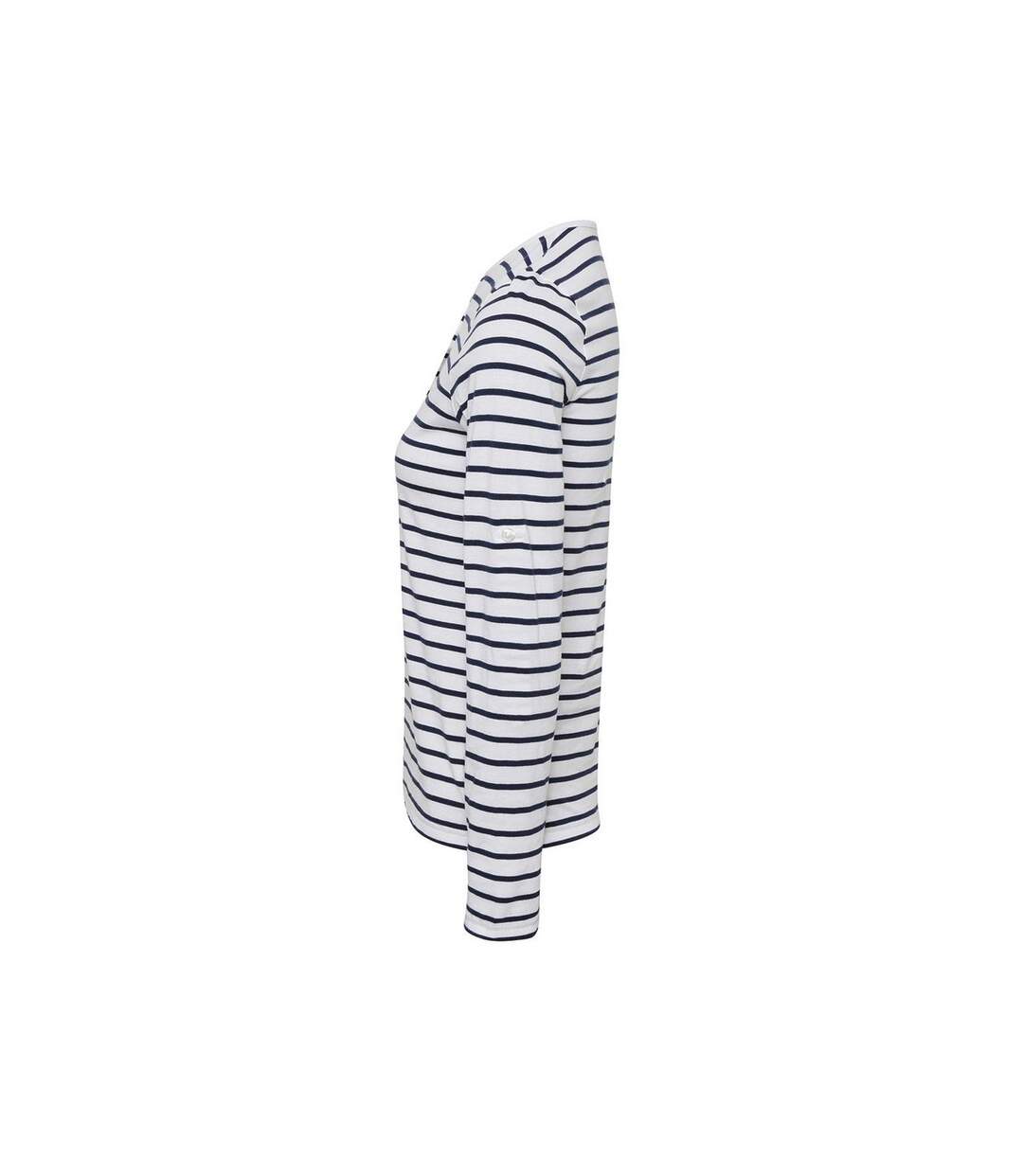 T-shirt Long John Femme Blanc Bleu Marine Premier-3