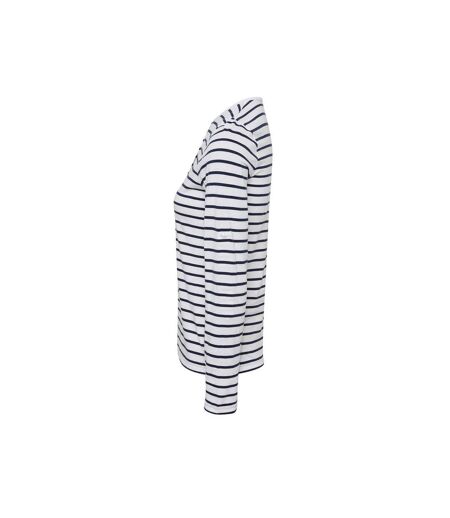 T-shirt Long John Femme Blanc Bleu Marine Premier