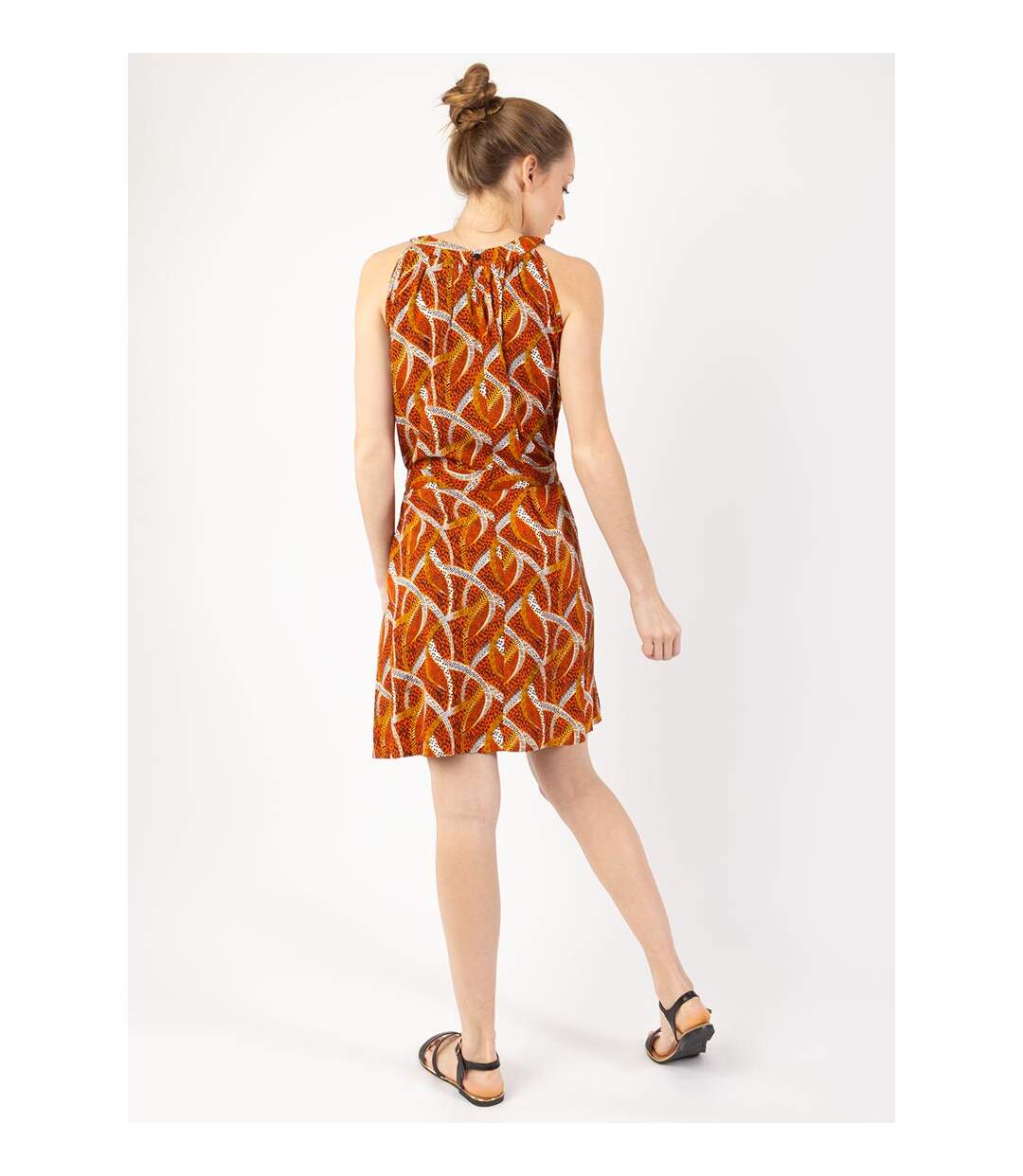 Robe courte col licou SARA ethnique orange Coton Du Monde