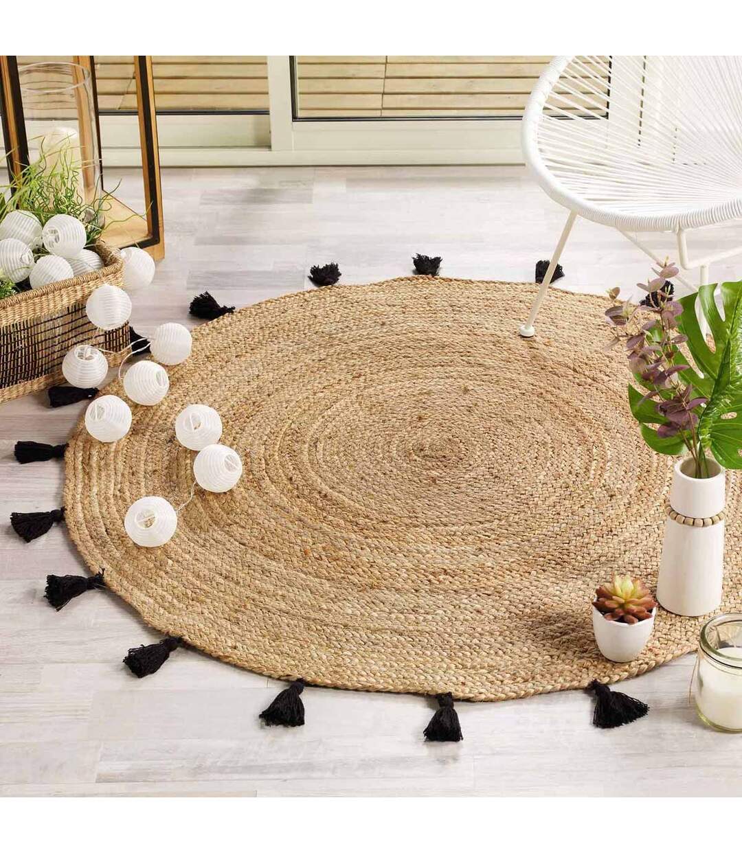 Tapis Rond Déco en Jute Shira 120cm Noir-1