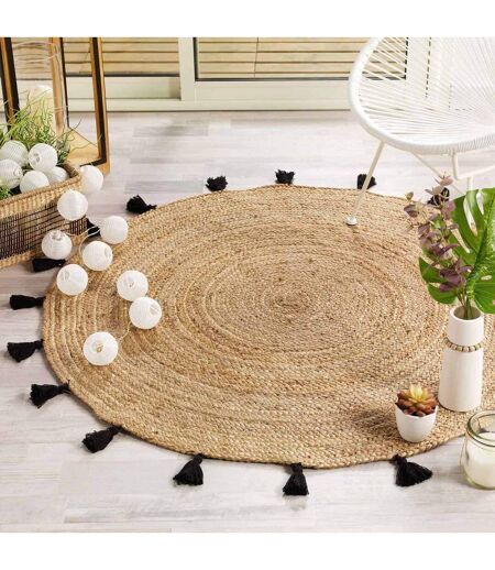 Tapis Rond Déco en Jute Shira 120cm Noir