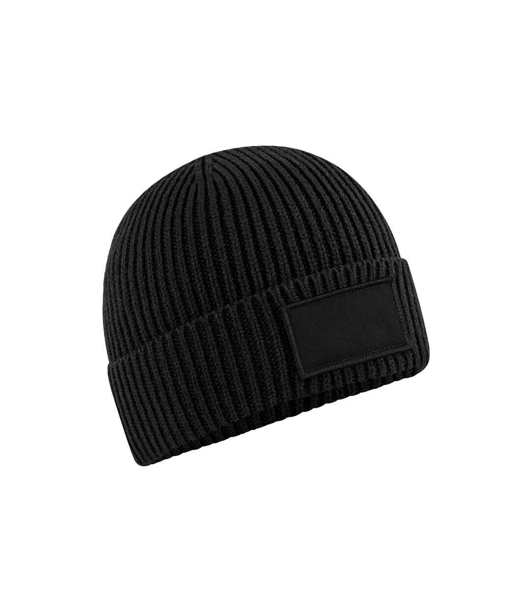 Unisex adult patch beanie black Beechfield-1